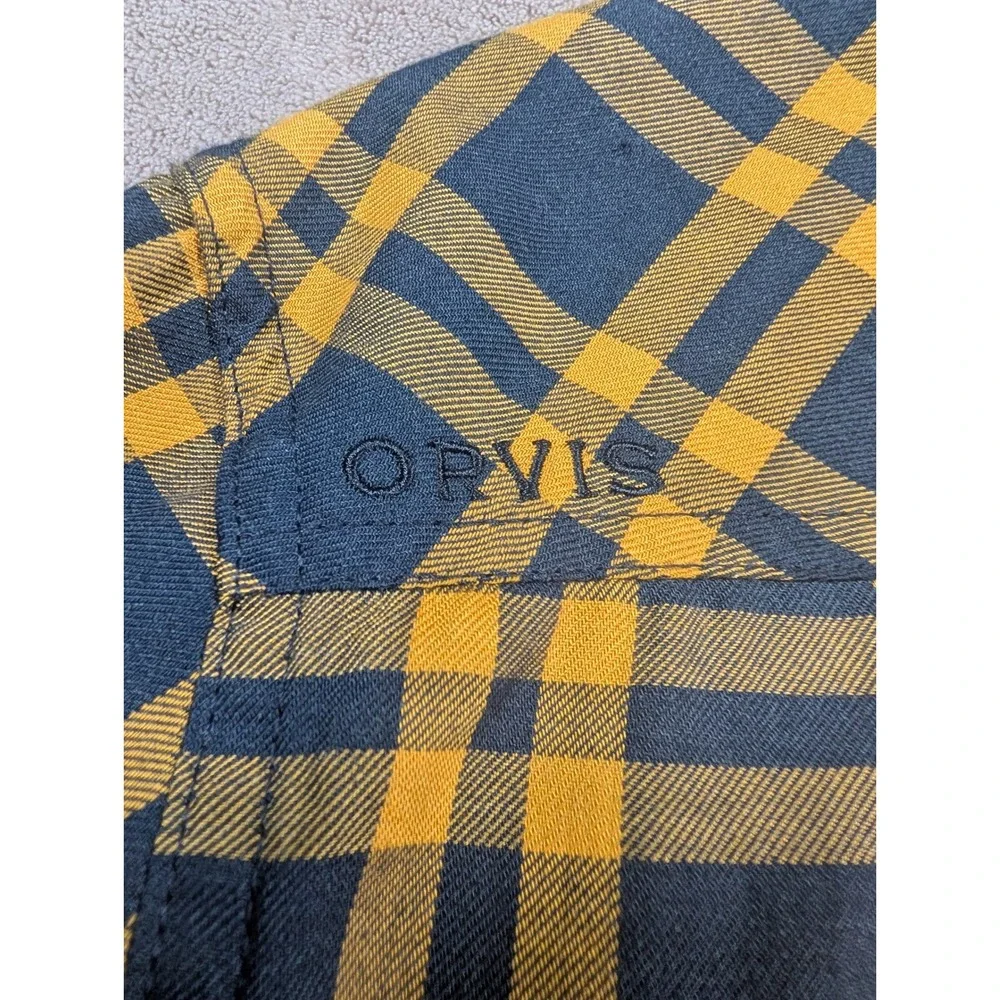 Orvis Button Down Shirt Mens Medium Navy Yellow Plaid Active Fit Wool Blend